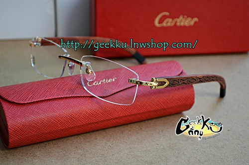 กรอบแว่นตา Cartier-03 ทรงเจาะกรอบสีทอง ขาสปริง ขาไม้