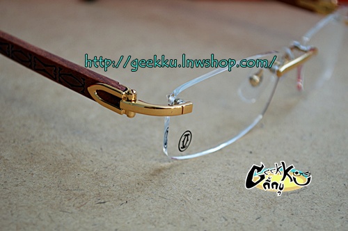 กรอบแว่นตา Cartier-03 ทรงเจาะกรอบสีทอง ขาสปริง ขาไม้
