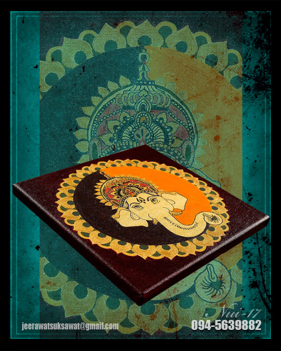 ภาพวาดพระพิฆเนศ สีอะคริลิค บนเฟรมผ้าใบ ขนาด 20 x 20 cm.