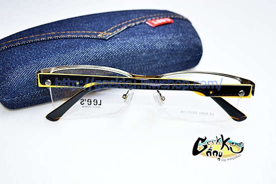 กรอบแว่น Lee's LS50363 ทรงครึ่งกรอบสีเงิน ขาสีเหลือง ขาสปริง