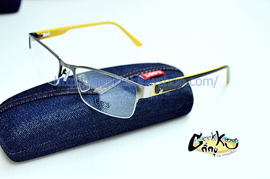 กรอบแว่น Lee's LS50363 ทรงครึ่งกรอบสีเงิน ขาสีเหลือง ขาสปริง