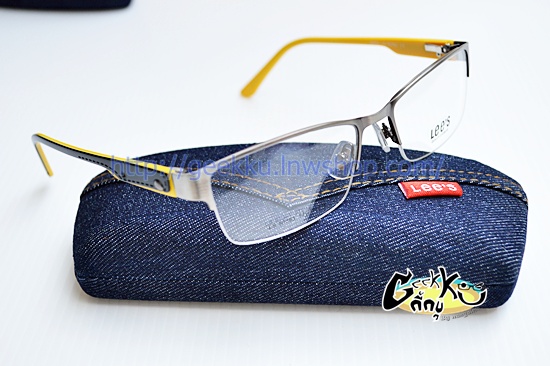 กรอบแว่น Lee's LS50363 ทรงครึ่งกรอบสีเงิน ขาสีเหลือง ขาสปริง