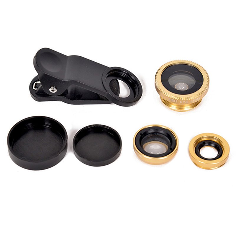 โล็ะสต็อกถูกๆ เคาะเดียว (150 บาท) Universal Clip Lens 3 in 1 เลนส์ถ่ายภาพสำหรับ Smartphone สีทอง