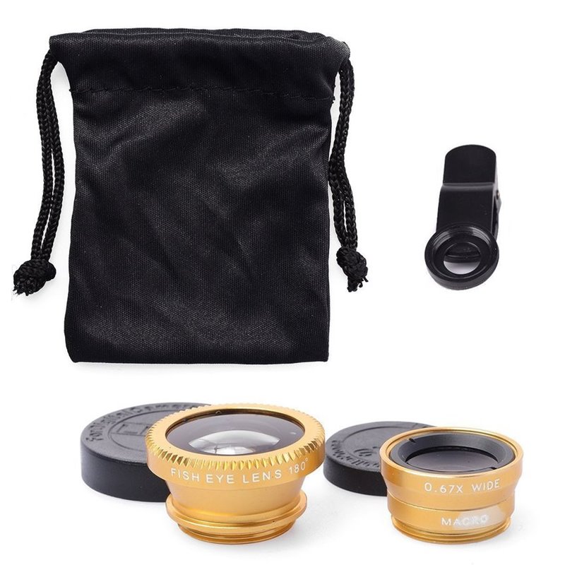 โล็ะสต็อกถูกๆ เคาะเดียว (150 บาท) Universal Clip Lens 3 in 1 เลนส์ถ่ายภาพสำหรับ Smartphone สีทอง