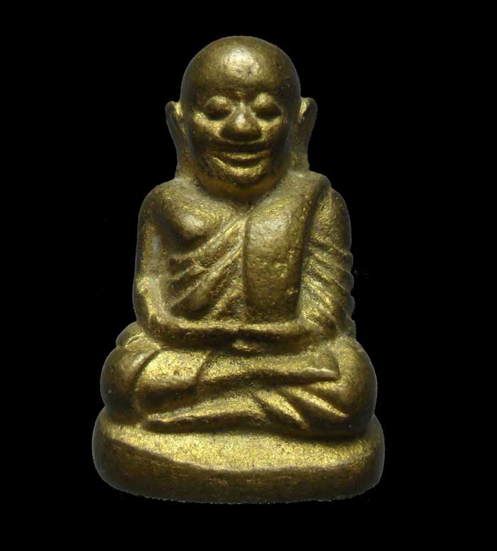 รูปหล่อหลวงพ่อเงินเนื้อโลหะสีทอง หลังตอกโค้ด " นปท วัดหนองประทุม