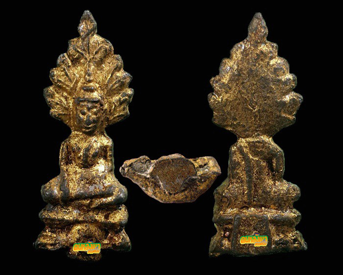 พระปรกโพธิ์ กรุวัดเลียบ เนื้อชินเงิน ปิดทองเก่าเดิมจากกรุ