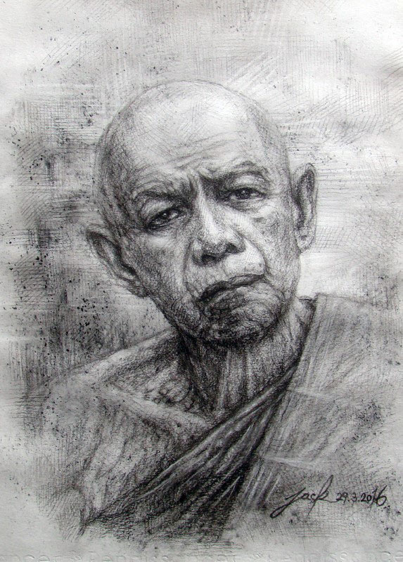 " หลวงปู่ทิม วัดละหารไร่ " ภาพวาดดินสอ,ชาโคล Portrait Drawing 