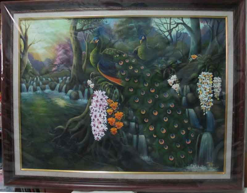 ภาพวาด นกยูงคู่  ขนาด สูง 24 นิ้ว  ยาว 30 นิ้ว