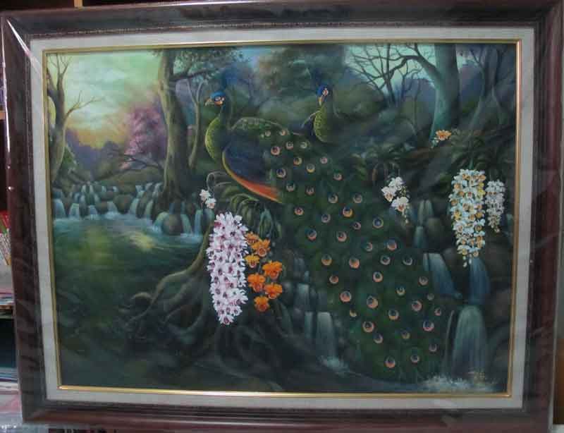 ภาพวาด นกยูงคู่  ขนาด สูง 24 นิ้ว  ยาว 30 นิ้ว