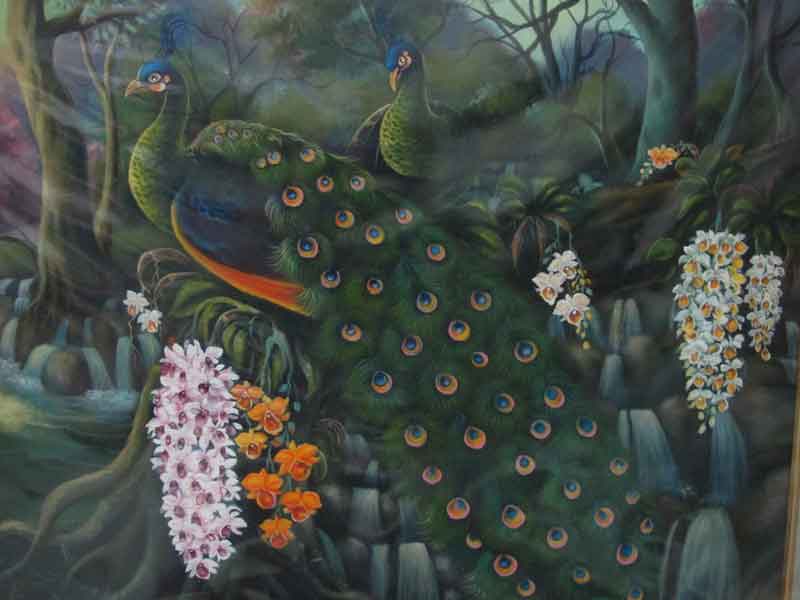 ภาพวาด นกยูงคู่  ขนาด สูง 24 นิ้ว  ยาว 30 นิ้ว