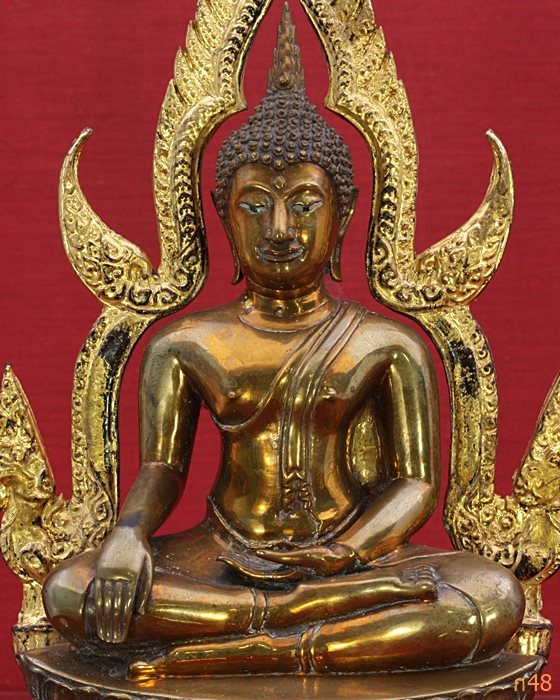 พระบูชายุครัชกาล พิมพ์พระพุทธชินราช ผิวสีนาค หล่อหนา ตามุก ดินไทย พระศกแปะ งดงาม