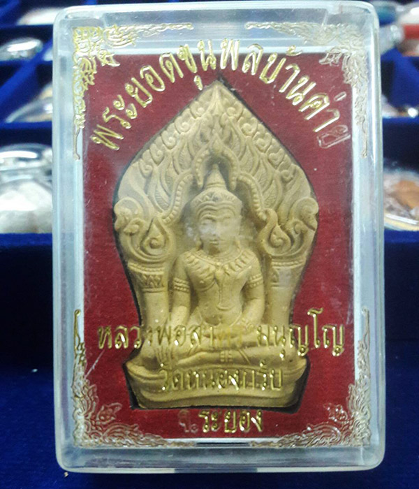 พระยอดขุนพลบ้านค่าย หลวงพ่อสาคร วัดหนองกรับ จ ระยอง เนื้อผงพรายกุมารดอกไม้ทอง หลังโรยพลอย