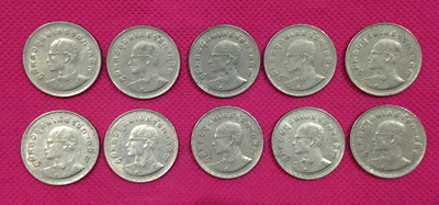 เหรียญ 1บาทหลังแรกนาขวัญ 10 เหรียญ เคาะเดียว 