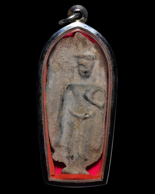 พระร่วงยืน พิมพ์ประทานพร กรุวังเพิ่ม จ.ขอนแก่น เนื้อชินเงิน สภาพสวย+เลี่ยมตลับสแตนเลสพุกสั่งตัด+บัตร