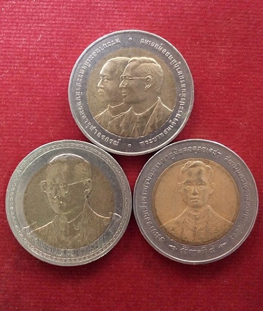 เหรียญในหลวง 10บาท พระชนมพรรษาครบ 75พรรษา,100ปี ธนาคารไทยหลังครุฑ,50ปีกาญจนาภิเษก..เคาะเดียวแดง..