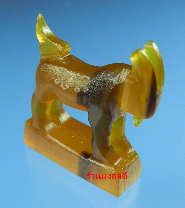 แพะมหาเสน่ห์ คัวผู้แกะจากเขาควาย สีน้ำผึ้งเข้ม มีสีดำแซมคลาสิค หลวงพ่อสิน วัดละหารใหญ่ สภาพสวย No.20