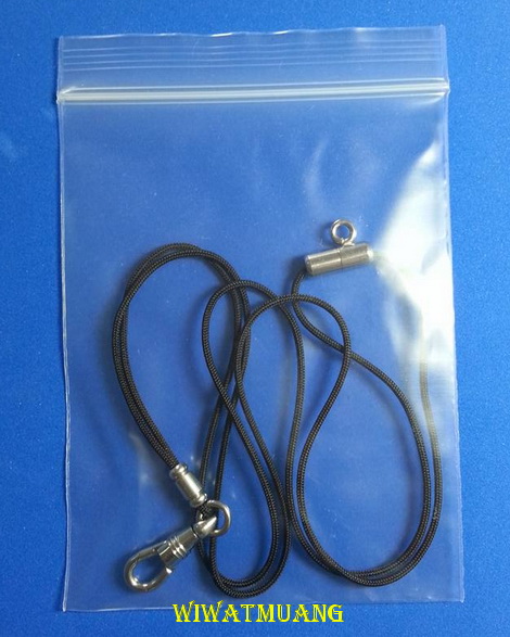 สร้อยเชือกร่มนอก อย่างดี 2 ห่วง + ก้ามปูสแตนเลส แบบหมุนได้ + แคปซูลสแตนเลสเกลียวบิด + ข้อสแตนเลสกลึง