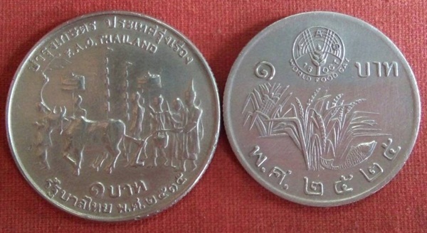 เหรียญ1บาทในหลวง ที่ระลึกแรกนาขวัญ พ.ศ. 2515 กับ เหรียญ1บาทรวงข้าว พ.ศ.2525  พระเครื่อง พระแท้ Webpra เว็บ-พระ.คอม