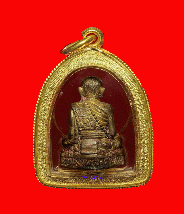 รูปหล่อรวยทันใจหลวงปู่หมุน นวะโลหะแก่ทองคำ หมายเลข 466 เลี่ยมทองพร้อมใช้