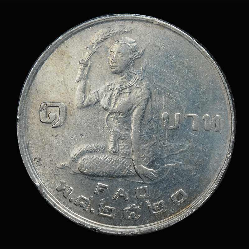 เหรียญรัชกาลที่ 9 เหรียญ ๑ บาท ปี2520 (ในหลวงโปรยข้าว หลังพระแม่โพสพ) ...#1