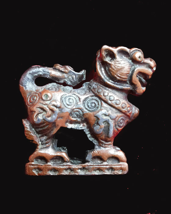 สิงห์หลวงพ่อกวย เนื้อตะกั่วอาบทองแดง วัดโฆสิตาราม