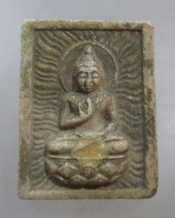 20 บาท พระพุทธประทานพร หลัง พระพุทธบาทสี่รอย เนื้อผง ติดเกศา