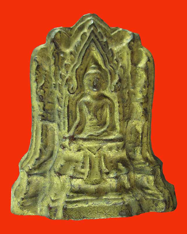 พระโคนสมอ  พิมพ์ซุ้มปราสาท เนื้อดิน ปิดทองเก่า อยุธยา ขนาด