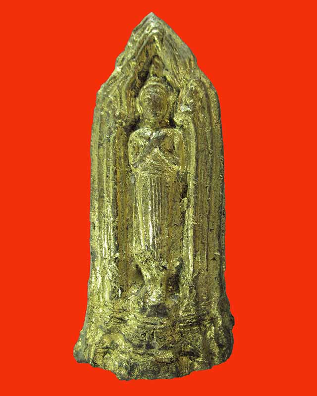 พระโคนสมอ  พิมพ์ปางรำพึงเนื้อดิน ปิดทองเก่า อยุธยา