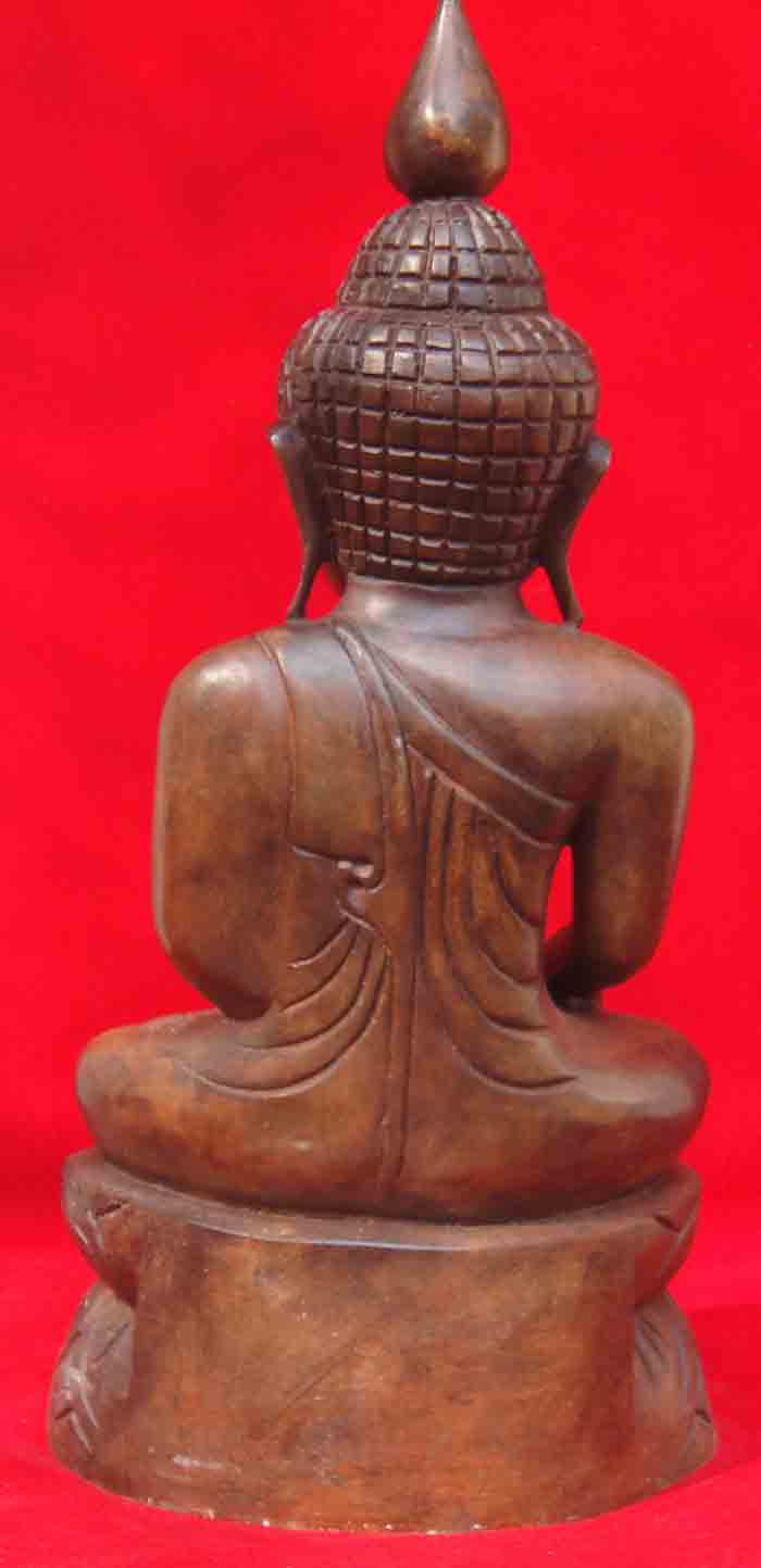 ***พระพุทธรูปศิลปะพุกาม พม่า ปางมารวิชัย เนื้อทองเหลืองผิวสนิมแดง ฐานดินไทย ลักษณะองค์พระเหมือนพระไม