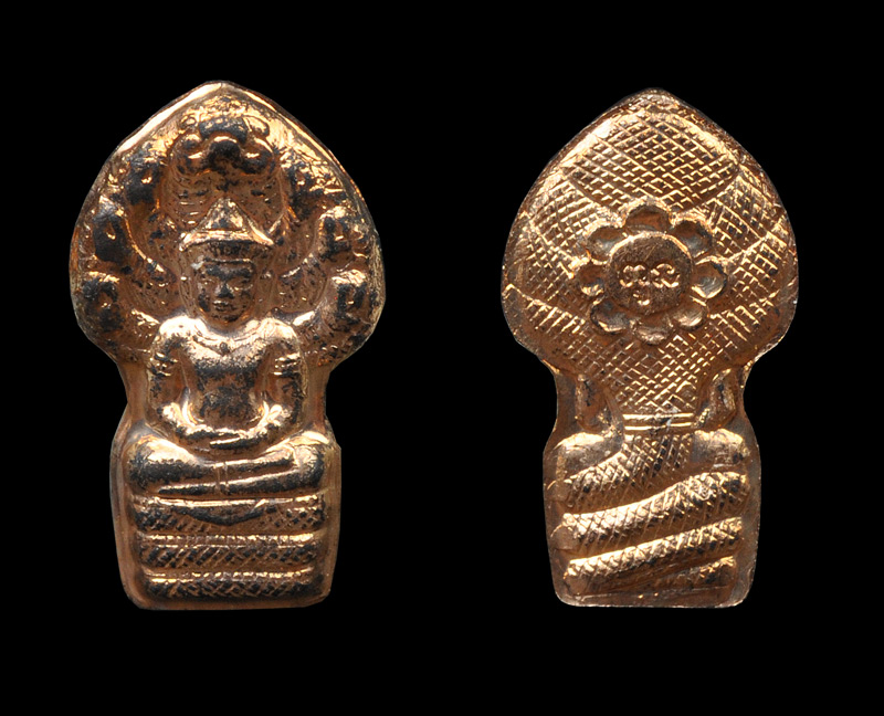 พระนาคปรกใบมะขาม หลวงพ่อพูล วัดไผ่ล้อม ที่ระลึกผูกพัทสีมา ปิดทองฝังลูกนิมิต 2544