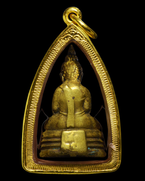 พระกริ่งหลวงพ่อโสธร จ.ฉะเชิงเทรา 2500 พิมพ์หน้าเล็ก เนื้อเหลือง+เลี่ยมทอง+บัตรรับรองครับ