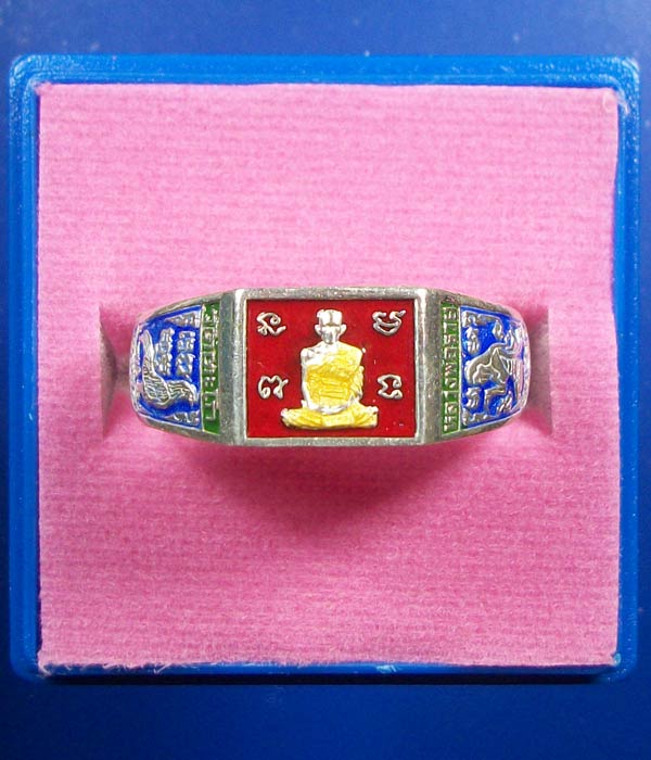 ##เคาะเดียว##แหวนหลวงพ่อรวย วัดตะโก จ.อยุธยา รุ่นเงินไหลมา ปี60 เนื้อเงินลงยาแดง ไซส์58(ผู้หญิง)