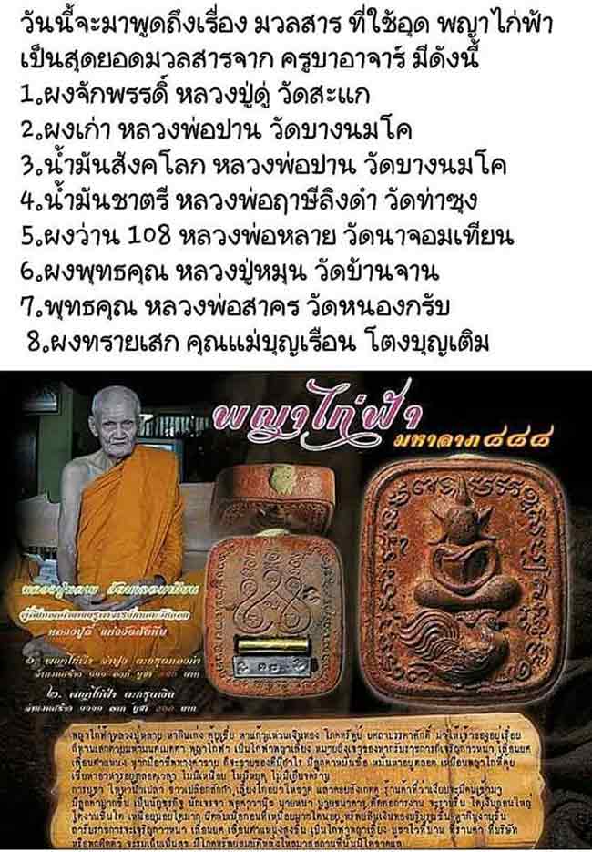 พญาไก่ฟ้า มหาลาภ 888 หลวงพ่อหลาย วัดนาจอมเทียน ชลบุรี เนื้อดินหลังฝังตะกรุดเงิน No.1764