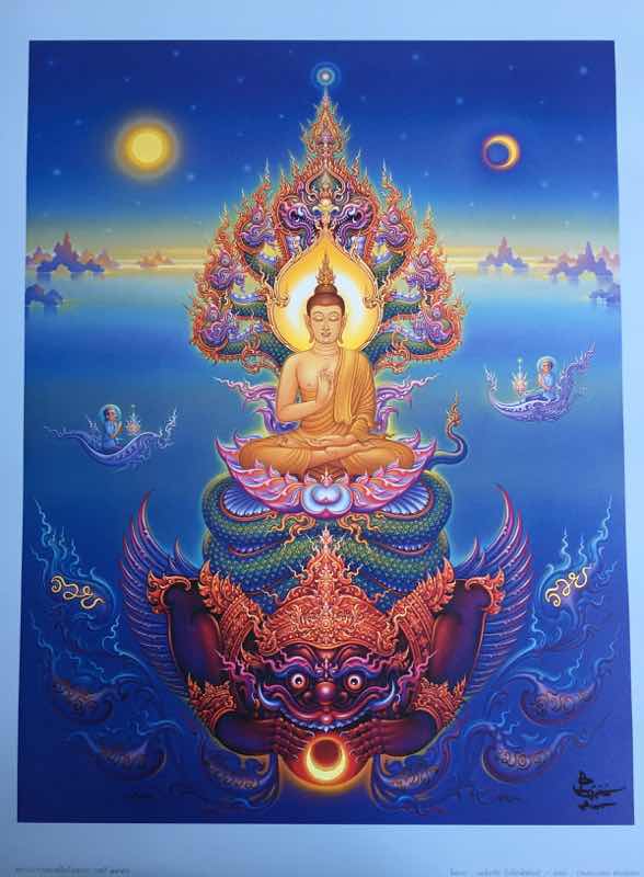 ขออนุญาต ท่านอาจารย์ เสนอ ภาพพิมพ์ พระประทานพรเหนือกิเลสมาร ขานด 49x69 cm. พร้อมลายเซ็นสด 
