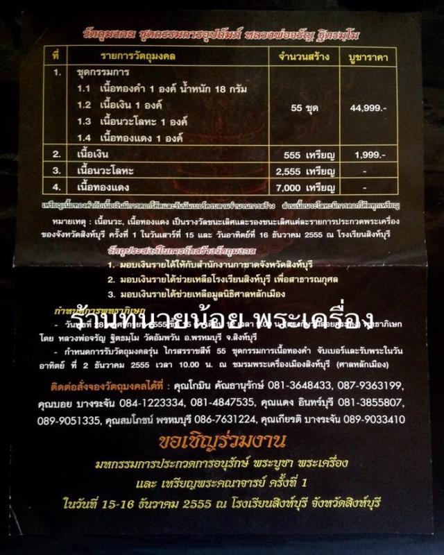 เหรียญทองคำ เงิน นวะ ทองแดง ชุดกรรมการ รุ่น ไกรสรราชสีห์ หลวงพ่อจรัญ วัดอัมพวัน ปี 55 เลข 19