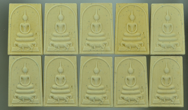 10องค์ พระสมเด็จ( พิมพ์ขี่เสือ ) เนื้อผงพรายกุมารว่านมหาเสน่ห์ หลังฝังพลอยเสกปี 53 หลวงพ่อสาคร