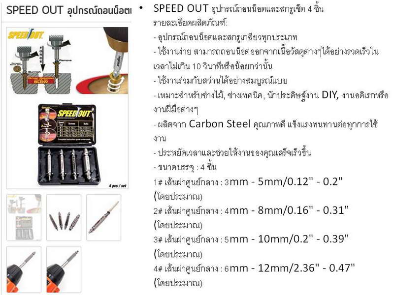 SPEED OUT อุปกรณ์ถอนน็อตและสกรูเซ็ต 4 ชิ้น พระเครื่อง พระแท้ ประมูล