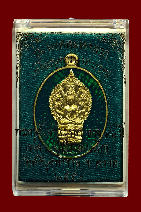 เหรียญพระนาคปรกเนื้อทองทิพย์ลงยาสีเขียว รุ่น มงคลมหาลาภ หลวงปู่บัว ถามโก พศ.2559 หมายเลข No.782