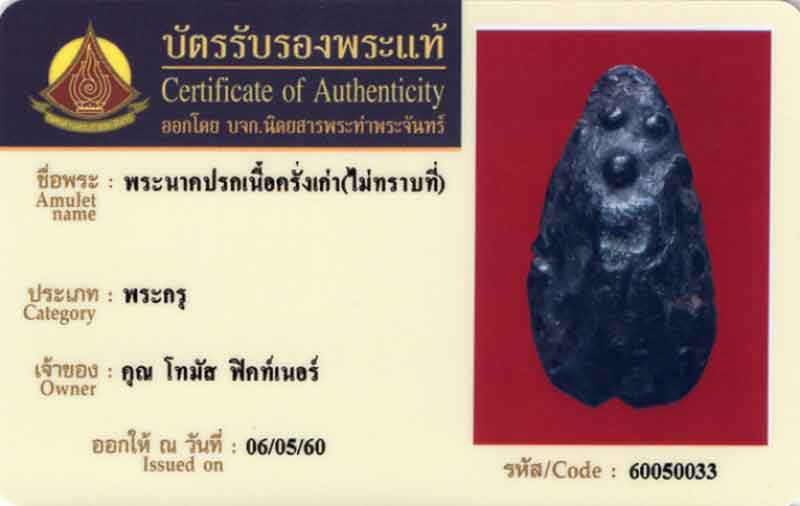 สุดยอดพระหายาก กับ พระกรุวัดวังหน้า เนื้อครั่งคลุกรัก พิมพ์นาคปรก(หายากมาก)+ ใบรับรอง