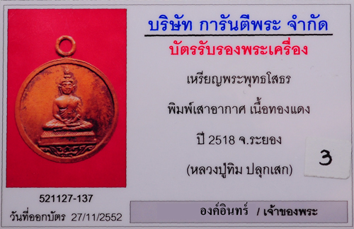 หลวงพ่อโสธร (หลวงปู่ทิมปลุกเสก) เนื้อทองแดงพิมพ์เสาอากาศ ( นิยม ) 