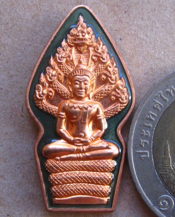 พระนาคปรกเอวคอด 7รอบ หลวงพ่อสิน วัดละหารใหญ่ จ ระยอง ปี2555 เนื้อทองแดงลงยา+กล่อง