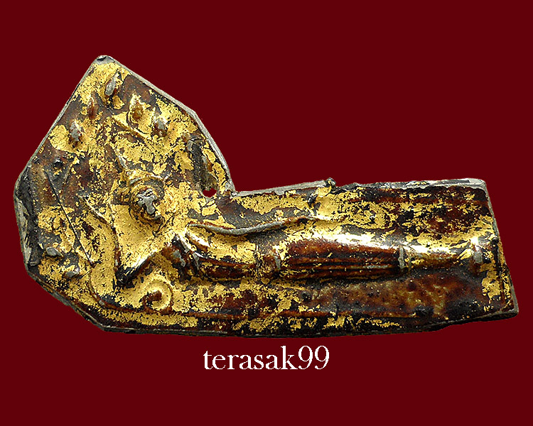 พระวัดกลางตลาดพลู ธนบุรี พิมพ์ไสยาสน์ เนื้อชินลงรักปิดทองสวย