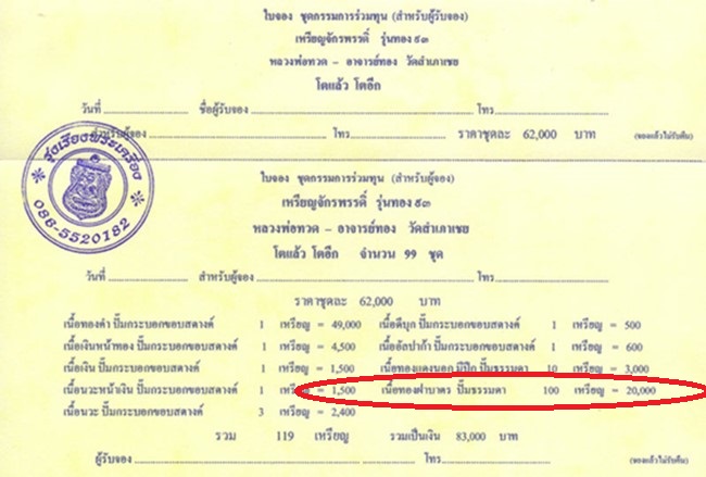 เหรียญหลวงปู่ทวด อาจารย์ทอง รุ่นทอง ๙๓ (พิมพ์โตแล้ว โตอีก) เนื้อทองฝาบาตร (ชุดกรรมการ)