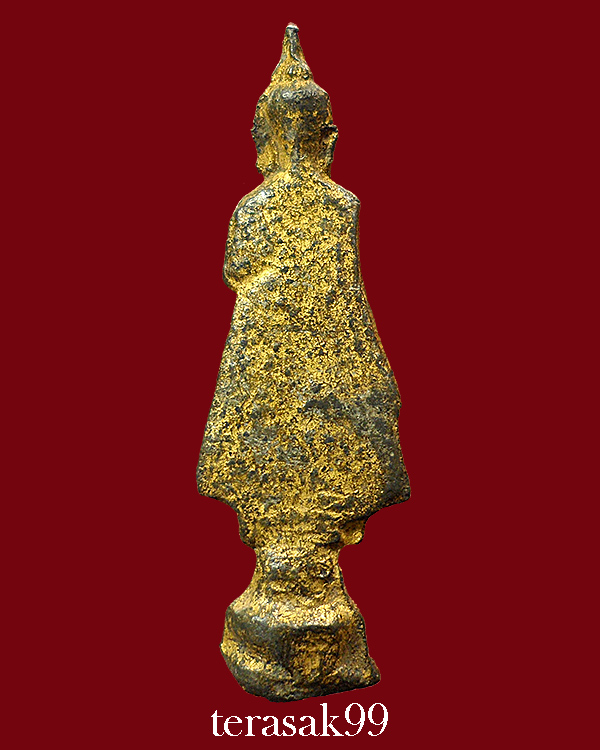 พระกรุวัดเลียบ พิมพ์ยืนประทานพร เนื้อชินเงินปิดทองจากกรุ กรุงเทพฯ(4)