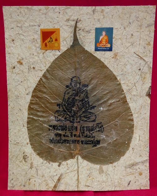 ใบโพธิ์ขนาดใหญ่ (5.5x9นิ้ว) ติดรูปสี 1นิ้ว ปี32 หลวงพ่อแช่ม วัดดอนยายหอม จ.นครปฐม