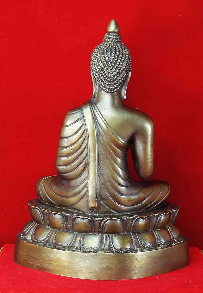  พระพุทธเจ้ามหาศาสดาโลก ปางประทานพร ประทับฐานบัว เนื้อทองเหลืองผิวขันลงหิน ขนาดหน้าตัก 5 นิ้ว ขนาดคว