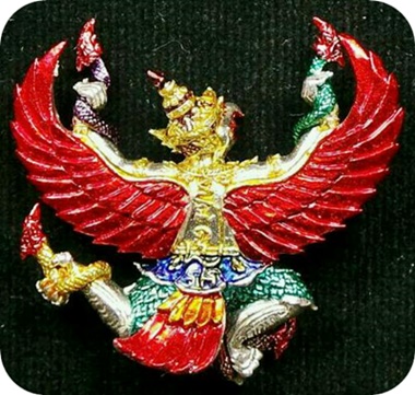 วัดใจ เคาะเดียวแดง พญาครุฑ รุ่นรวยล้นฟ้า พระมหาสุรศักดิ์ ปลุกเสก ณ.วัดประดู่ เนื้อสัมฤทธิ์เงินลงยา