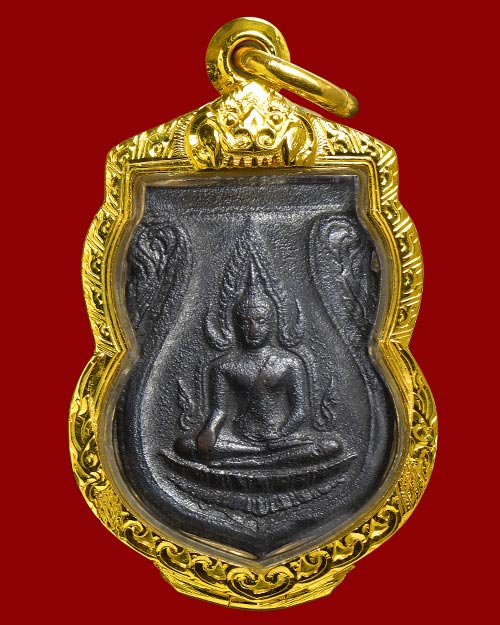 บัตรสภาพสวย เหรียญพระพุทธชินราช อินโดจีน 2485 วัดสุทัศน์ บล็อกสระอะจุดนิยม+ตลับทองคำ9.87กรัม+บัตร