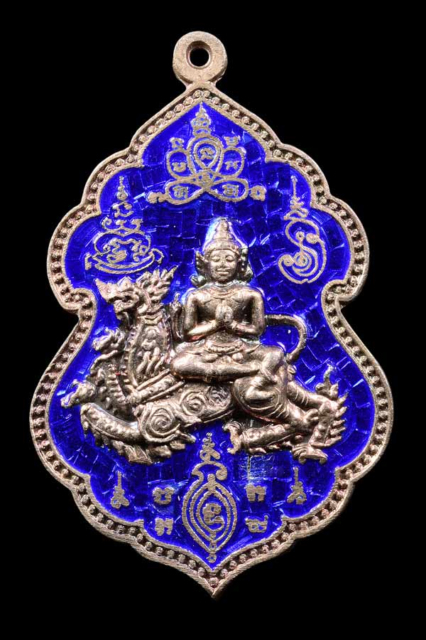 เหรียญเทวดาขี่สิงห์ เนื้อเงินลงยาน้ำเงิน หลวงพ่อสาคร สวยๆ พร้อมกล่องเดิมครับ ### หมายเลข 444 ###