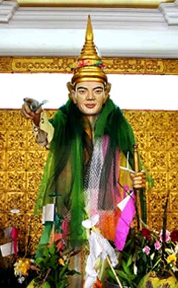เทพทันใจ (นัตโบโบจี)เทพผู้ปกปักรักษาและบันดาลโชคจากพม่า ขนาดบูชา สูง 12 นิ้ว เนื้อทองเหลืองรมน้ำตาล 